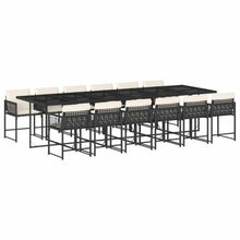 XHNIFBN 12-Seater Garden Dining Set, Large Outdoor Wicker Patio Furniture Set with Cushions and Tempered Glass Tabletop, PE Rattan Dining Table and Chair Set for Terrace, Black and Cream