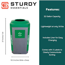 Sturdy Essentials Form Series 32 Gallon Indoor Outdoor Heavy Duty Modern Commercial Compost Bin - Lightweight, Easy to Clean, Easy to Empty