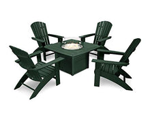 POLYWOOD Nautical 5-Piece Curveback Adirondack Chair Conversation Set with Fire Pit Table