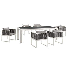 Modway Stance Outdoor Patio Woven Rope 7-Piece Dining Furniture Set White Gray