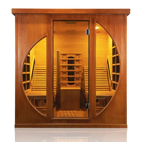 Gollense Infrared Sauna Room 2 Person with Recliners, Luxury Red Cedar Indoor Dry Heat Sauna Home Spa 3400W 220V with 10 Heaters, Bluetooth Speaker, 7 Color Light, Oxygen Bar