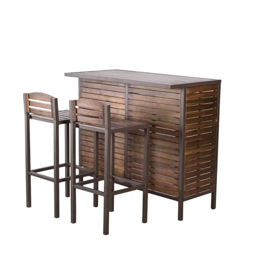 Noble House Leni Indoor Bar Set with Rustic Metal Accents Dark Brown