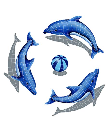 Dolphin Group Ceramic Swimming Pool Mosaic (Blue, 67" x 67" with Shadow)
