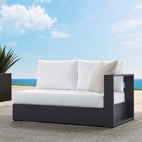 Modway Tahoe Aluminum Modular Right-Facing Outdoor Patio Loveseat in Gray White with Weather-Resistant Cushions, Couch for Garden Backyard, Poolside