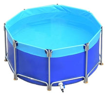 Pool Above Ground, Canvas Fish Pond Pool with Metal Bracket Round Large Fold Aquarium Children's Pool Fish Tank for Koi Culture Agricultural Irrigation (Color : Blue, Size : 1.8x1.2m)