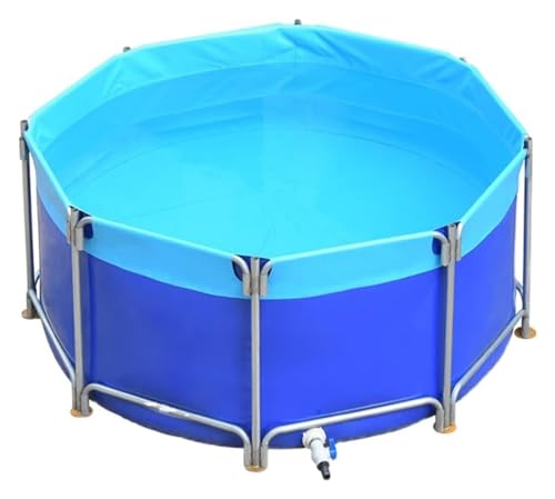 Pool Above Ground, Canvas Fish Pond Pool with Metal Bracket Round Large Fold Aquarium Children's Pool Fish Tank for Koi Culture Agricultural Irrigation (Color : Blue, Size : 2x1m)
