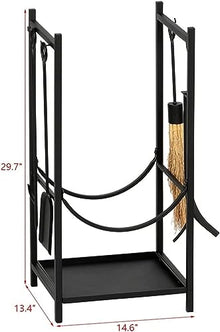 GenSDH Log Store Firewood Rack Wrought Iron Fire Wood Rack Outdoor Black 33 Inches