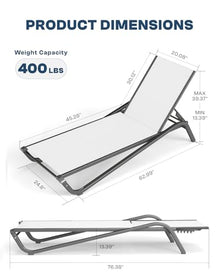 Patio Kingdom 3-Piece Patio Chaise Lounge Set with Side Table, Set of 2 Adjustable Pool Chairs and Aluminum Bistro Table, All-Weather Outdoor Furniture for Pool Deck, Patio & Tanning, White