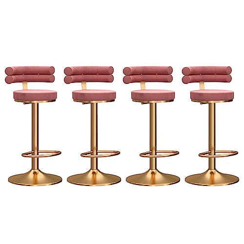 IPSU 360° Swivel Bar Stools Set of 4 Pink Velvet Adjustable Counter Height with Backrest and Footrest