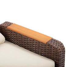 Teamson Home - Outdoor 3 Piece Wicker Recliner Set with Wood Armrests and Cushions, Brow