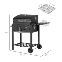 Charcoal Grill with Wheels, Outdoor BBQ Grill with Side Table, Tool Hooks and Bottom Storage Shelf, Heavy Duty Barbecue Smoker Cooking Station for Backyard Camping Party