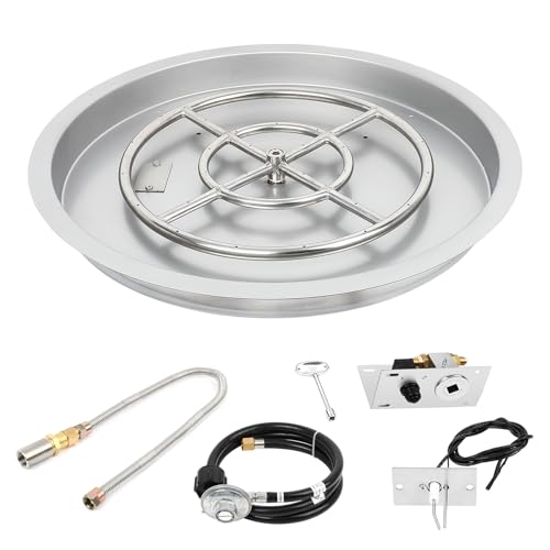 Drop-in Fire Pit Kit 25 Inch Round Fire Pit Burner with Spark Ignition and Propane Hose Kit for Indoor or Outdoor Decorative Fireplace