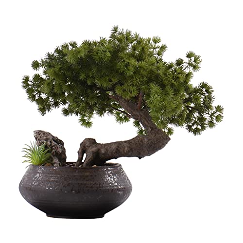 YXIANG56Q Fake Plants Chinese Welcome Pine Artificial Bonsai Tree Fake Plants Ornament Artificial Plants Potted Decoration Home Office Zen Garden Desktop Decor Indoor Bonsai Tree