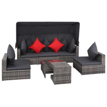 fsahslih 7-Piece Rattan Sofa Set, Modern Outdoor Sectional Furniture with Coffee Table and Canopy, Grey PE Wicker Seating with Cushions for Garden, Patio and Terrace