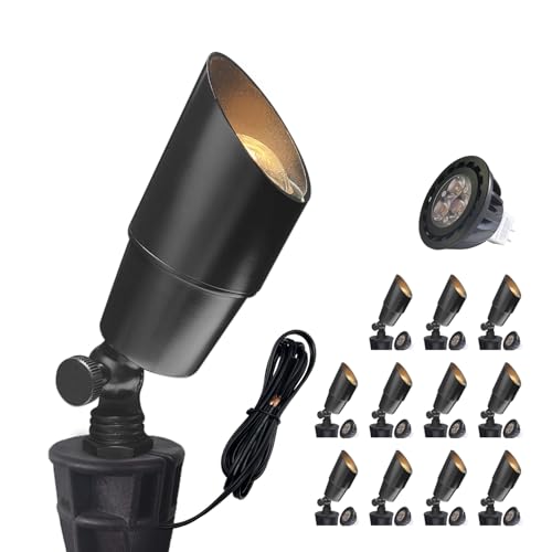 COLOER Solid Brass Landscape Spotlight 12-Pack with 5W LED MR16(101B-Black)