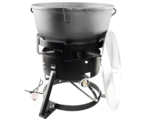 King Kooker 1740B 17-1/2-Inch Portable Propane Outdoor Cooker with Cast Iron Burner, 10 Gal. Footed Cast Iron Jambalaya Pot/Lid