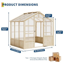 GarveeLife Wooden Greenhouse, 8x6 ft Greenhouses for Outdoors with Lockable Door, Wood Frame & Adjustable Vent, Heavy Duty Greenhouse with Polycarbonate Panel for Outside, Garden, Yard, Light Brown