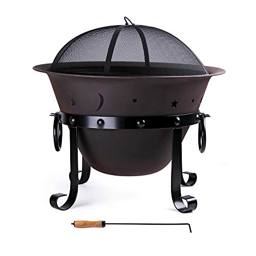WeCooper Cast Iron Fire Pits,29inch,Round,Deep,with Mesh Screen & Poker