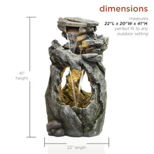Alpine Corporation 41" Tall Outdoor Cascading Rainforest Rock Waterfall Floor Fountain with LED for Gardens, Patios, and Yards, Brown