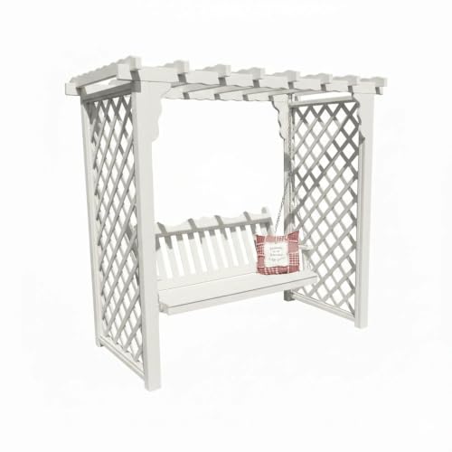 Keystone Amish Co. Manchester Cedar Garden Arbor with Swing, Heavy Duty Outdoor Wooden Archway Trellis & Porch Swing, Amish Crafted, Made in USA, 5-Foot, White Paint