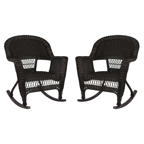 Jeco Set of 2 Wicker Rocker Chairs, Espresso