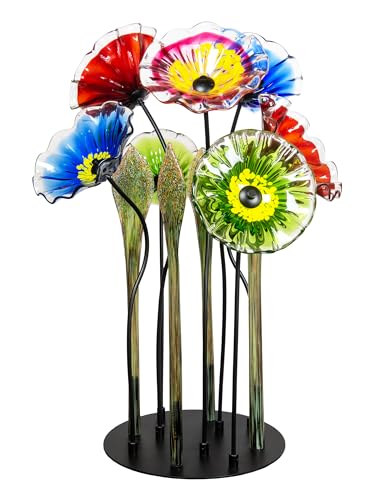Dale Tiffany Fiore Bloom Hand Blown Glass Flower Sculpture with Metal Stand Multicolor 34.5