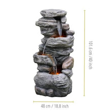 HIONJIN Outdoor Cascading Bowls and Stacked Stones LED Outdoor Water Fountain for Outdoor Living Spaces