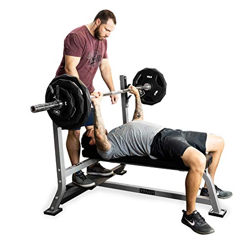 Valor Fitness Weightlifting Bundle Olympic Bench w/Spotter, 40lb Bar, 160lb Plates Metallic Grey and Black