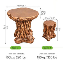 LLZJDDPLY Faux Wood Tree Stump Patio Table Set, Fiberglass Composite Weatherproof Outdoor Table & Stools, 2/3/4-Seat Options, Rustic Garden Coffee Table for Backyard Balcony(1 Table+4 Chairs)