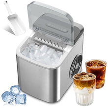 220V Portable Ice Maker,Ice Ready in 6 Mins,Self-Cleaning Ice Machine for Kitchen, Party, bar Stainless Steel