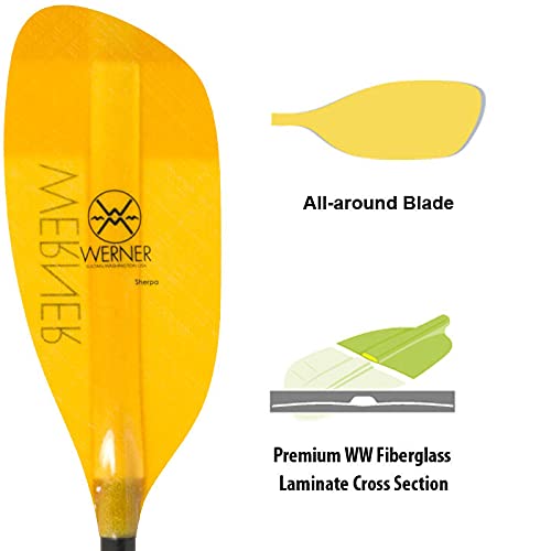 Werner Sherpa Fiberglass Straight Shaft Whitewater Kayak Paddle Amber