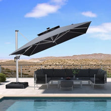 12FT Double Top Square Deluxe Lighted Cantilever Umbrella With Base,Gray
