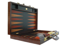 Zaza & Sacci Leather Backgammon Board Set 23" Large Attache Case Croco Brown