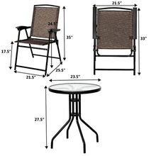 DUYHBAWRS 3PC Bistro Patio Garden Furniture Set 2 Folding Chairs Glass Table Top Steel Round Table