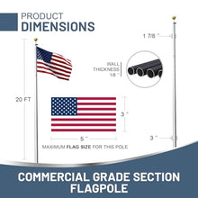 Super Tough Commercial Grade 20ft Sectional Flagpole Clear Finish