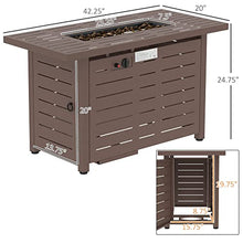 42 Inch Outdoor Propane Gas Fire Pit Table, 50,000 BTU Auto Ignition Rectangular Gas Firepit with Slat Tabletop, Lid, Lava Rocks, Rain Cover, CSA Certification, Brown