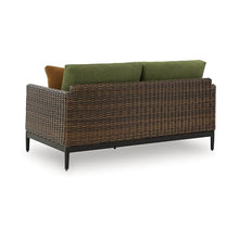 Signature Design by Ashley Horizon Hall Vintage Outdoor Loveseat with Cushion and Pillows Green & Dark Brown