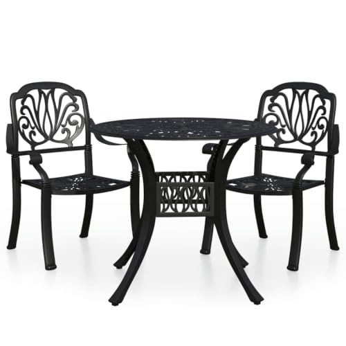 Coespram 3 Piece Bistro Set Cast Aluminum Outdoor Patio Furniture Black