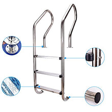 Swimming Pool Handrail Ladder 304 Stainless Steel Hot Spring Ladder Swimming Pool Ladder with 3 Non-Slip Pedals no Embedded/Silver/54cm (Silver 54cm)