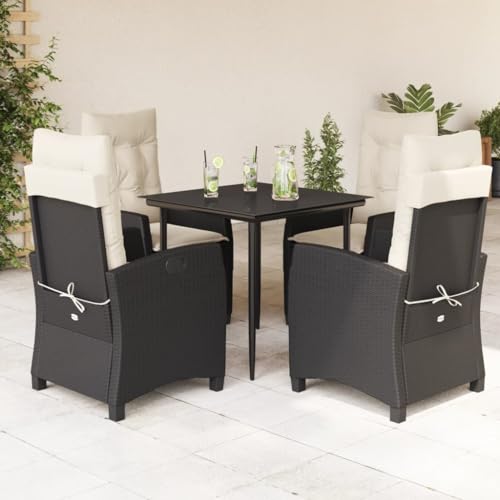 DYRJDJWIDHW Patio Rocking Chairs,Patio loveseat,Apartment Patio Furniture,5 Piece Patio Dining Set with Cushions Black Poly RattanSuitable for Patio, Garden, Gazebo Low