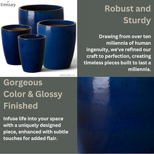 Emissary Home and Garden Bullet 18 in. Blue Ceramic Round Planter (18 in. L x 18 in. W x 21 in. H) with Drainage Hole