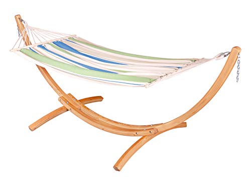 LA Siesta® Chillounge Hammock with Spreader Bar & Wood Stand, Weatherproof Outdoor Hammock with Stand for Outside Backyard, Wood, Heavy Duty Hammock and Stand - Max 265 Lbs, Grrenbay