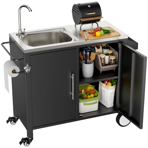 Dancongtea Outdoor Grill Cart with Sink 304 Stainless Steel Table