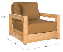 SAFAVIEH Couture - Montford Brazilian Teak Solid Wood Indoor/Outdoor Arm Chair, Brown Cushion, Low Profile Lounge Chair, 13" Seat Height, Patio Furniture (CPT1000C)