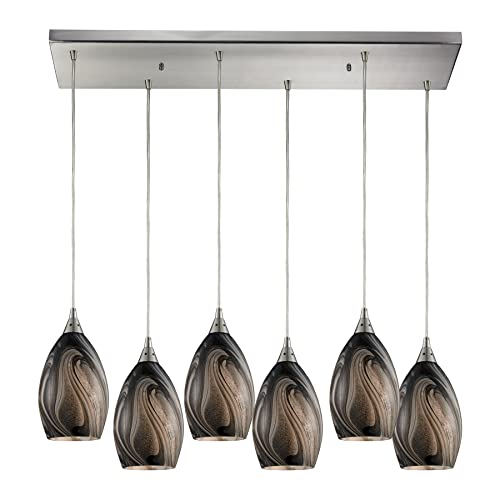ELK Lighting Formations 6 Ashflow Glass Shade Pendant Light Satin Nickel
