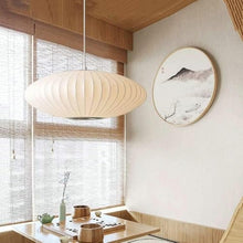 zhongheng Italian Simplicity Style Silkworm Cocoon Pendant Light Post Modern Single Head Lantern Flat Shape Lamp White for Caffe House Dining Room Showroom Hollow Hanging Luminaire(23.6in)