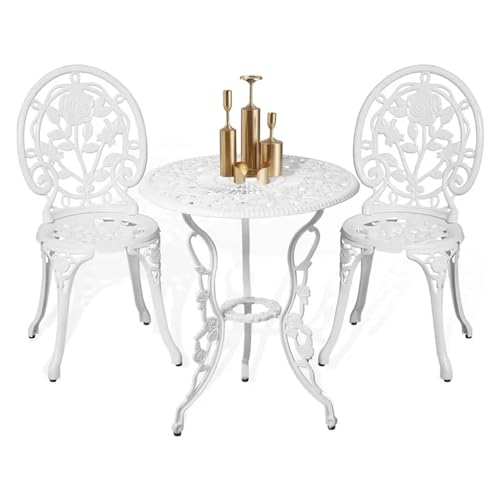 DUYHBAWRS Bistro Table and Chairs Set of 2 Outdoor 3 Piece Outdoor Patio Set Rose Pattern Cast Aluminum Patio Bistro Set