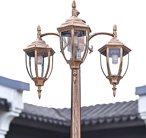 Lamp Post Lights Outdoor,250cm 3-Head Garden Path Pillar Lamp Aluminum Pillar Post Light Glass Lantern Courtyard Bollard Path Lamp IP65 Waterproof Post Light Pillar Lamp