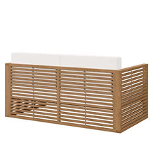 Modway Carlsbad Modern Teak Wood Fabric Patio Loveseat Natural White