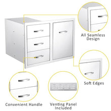 EltraWors Outdoor Kitchen Drawers, 2-Drawer BBQ Drawer, Stainless Steel Drawers, Perfect for BBQ Grill Station Outdoor Kitchen Storage Cabinet(28''W x 20''H x 20''D)